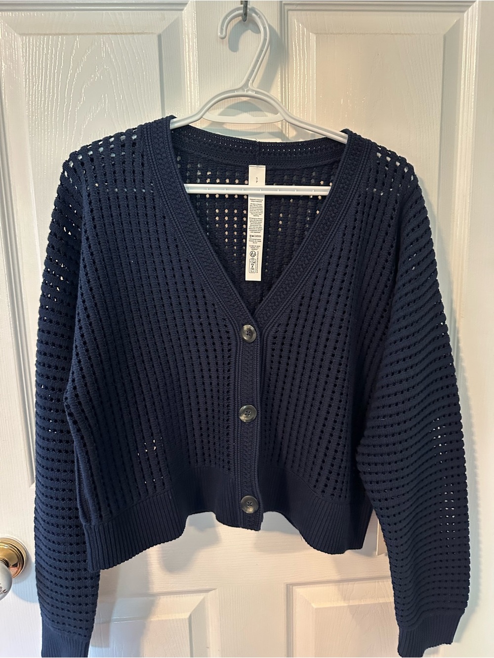 Lululemon Cotton Crochet Relaxed Fit Cardigan, Club Blue, Size S, NWT
